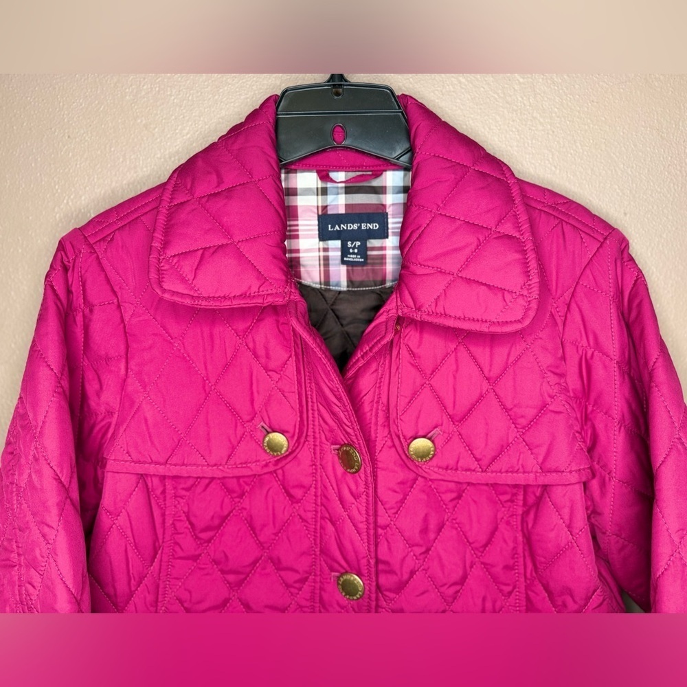 Lands’ End Magenta Pink Quilted Button Up Barn Chore Jacket Women's Size S/P - Picture 4 of 15